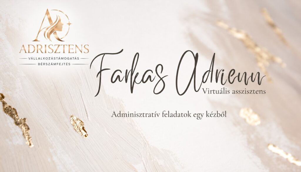 Farkas Adrienn névjegykártyája az új ADRISZTENS logóval